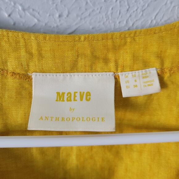 Anthropologie Maeve Linen Mustard Yellow Blouse size 6 - Picture 4 of 11